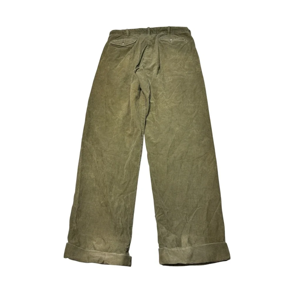 VTG Polo Ralph Lauren Hammond Pant Mens 34x30 Olive Green Corduroy Pleated